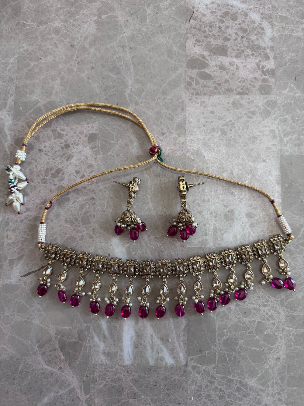 Gold Pink Crystal Choker Necklace Set ✨